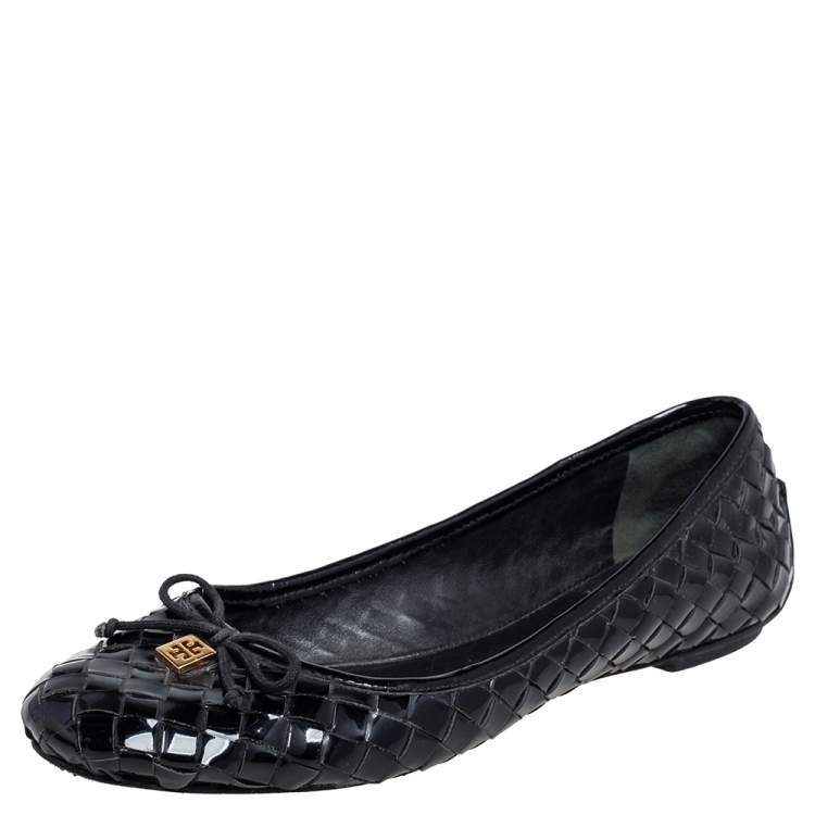 Tory Burch Black Woven Patent Leather Bow Ballet Flats Size 40 Tory Burch |  TLC