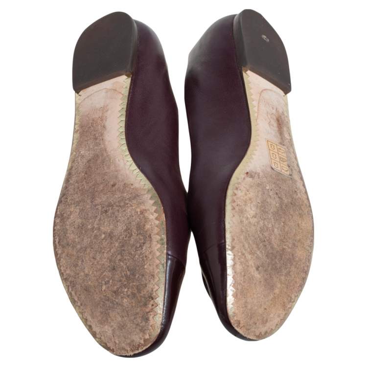 Pre Owned Tory Burch Purple Leather and Patent Leather Cap Toe Ballet Flats Size 37.5