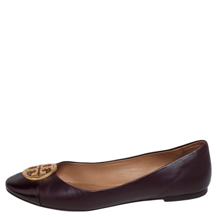 Tory Burch Purple Leather and Patent Leather Cap Toe Ballet Flats Size  Tory  Burch | TLC