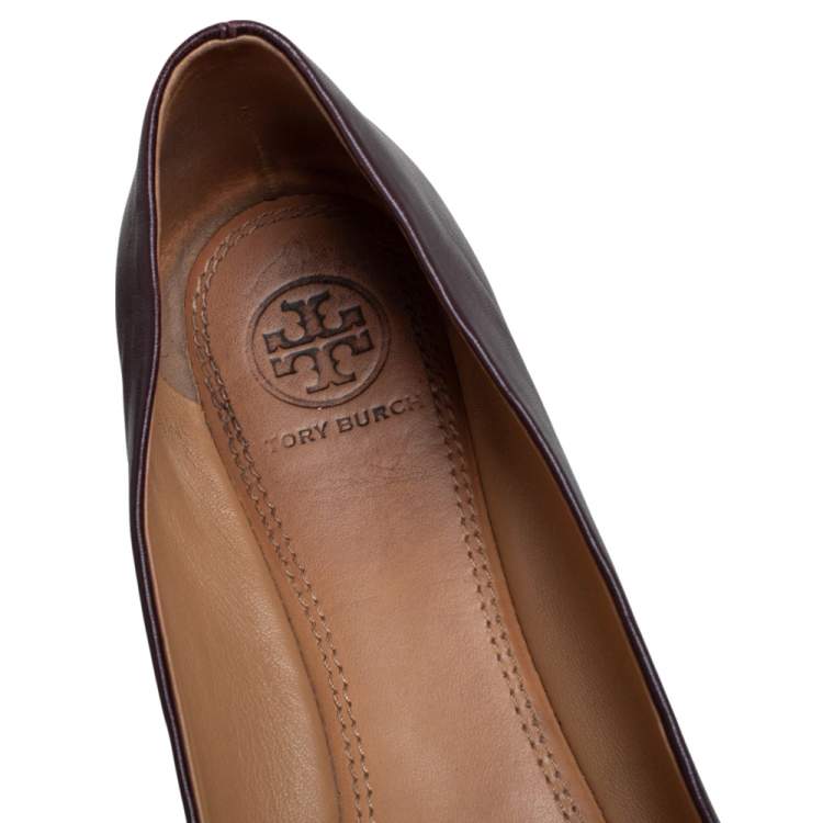 Pre Owned Tory Burch Purple Leather and Patent Leather Cap Toe Ballet Flats Size 37.5