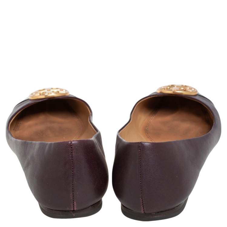 Pre Owned Tory Burch Purple Leather and Patent Leather Cap Toe Ballet Flats Size 37.5