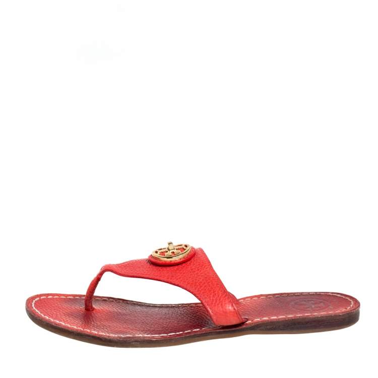 Pre Owned Tory Burch Red Leather Jolie Thon Flats Size 36.5
