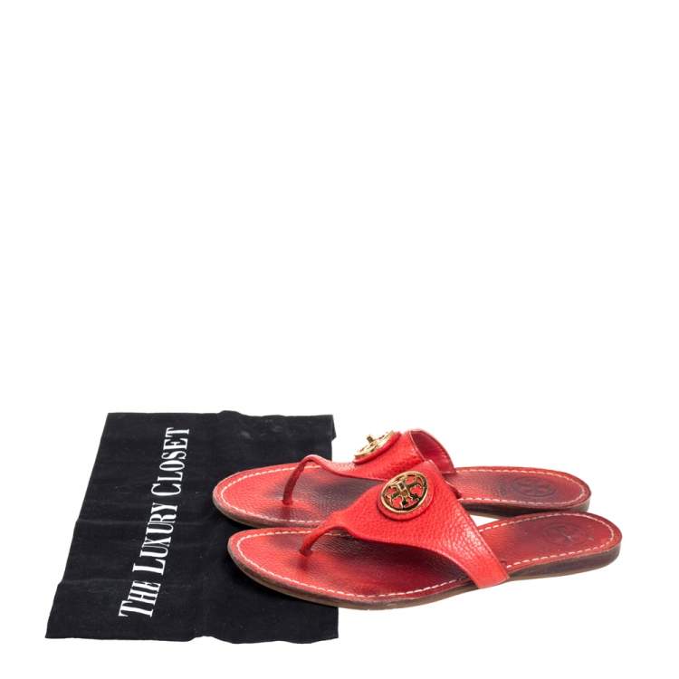 Pre Owned Tory Burch Red Leather Jolie Thon Flats Size 36.5
