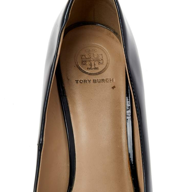 Pre Owned Tory Burch Black Patent Leather Wedge Pumps Size 39.5