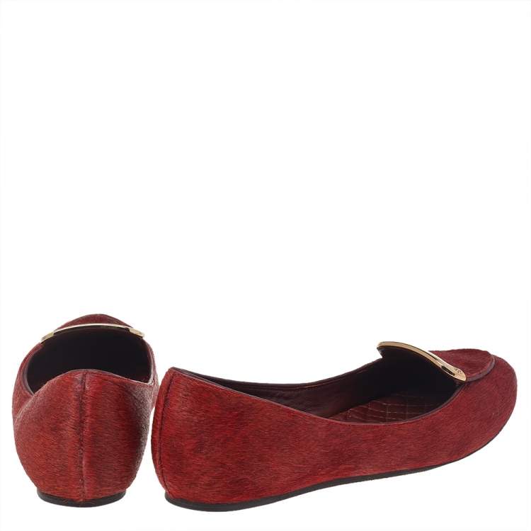 Pre Owned Tory Burch Red Calf Hair Ballet Flats Size 36.5
