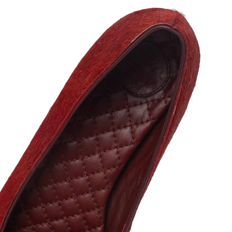 Pre Owned Tory Burch Red Calf Hair Ballet Flats Size 36.5