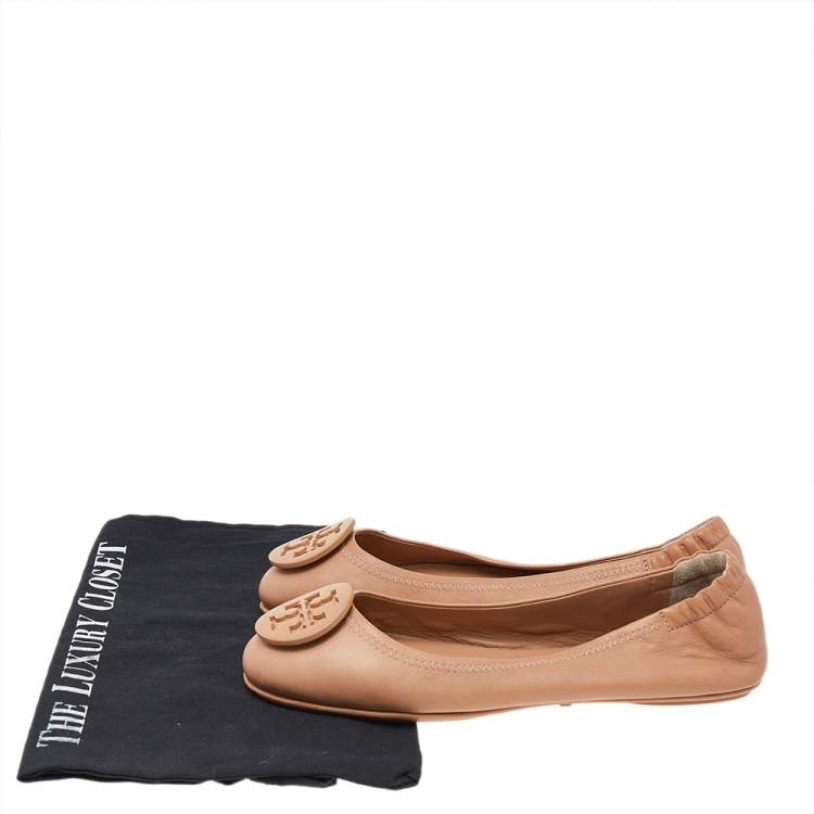 Pre Owned Tory Burch Beige Leather Reva Ballet Flats Size 37.5