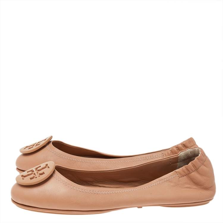 Pre Owned Tory Burch Beige Leather Reva Ballet Flats Size 37.5