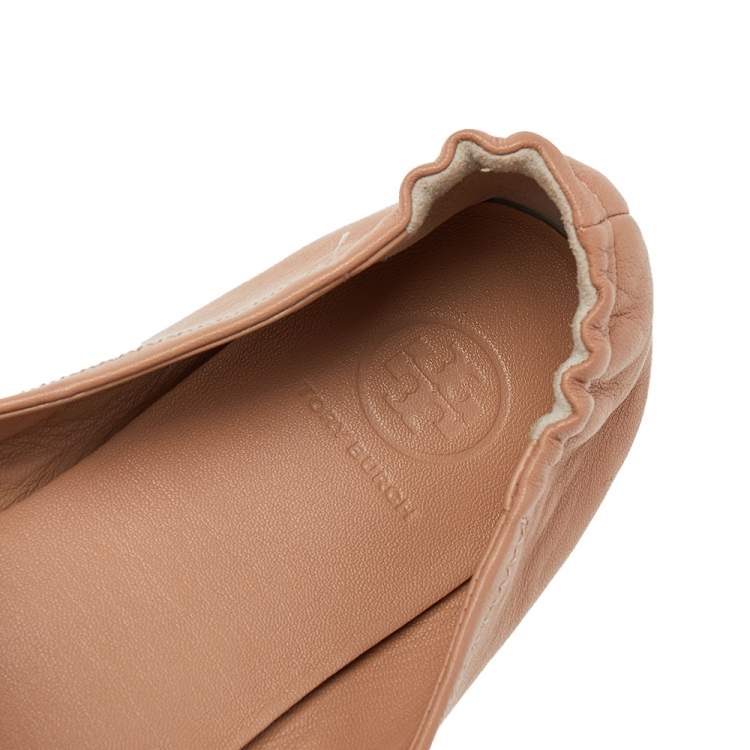 Pre Owned Tory Burch Beige Leather Reva Ballet Flats Size 37.5