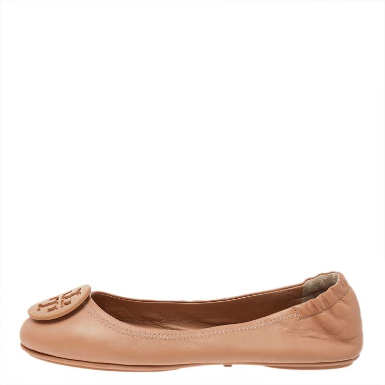 Pre Owned Tory Burch Beige Leather Reva Ballet Flats Size 37.5