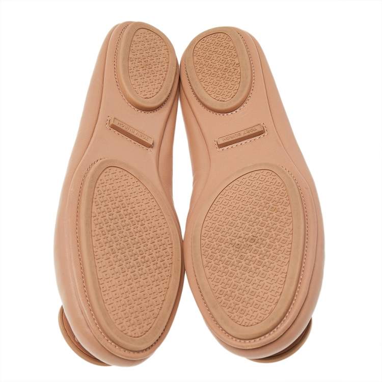 Pre Owned Tory Burch Beige Leather Reva Ballet Flats Size 37.5