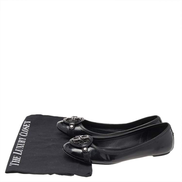 Pre Owned Tory Burch Black Patent Leather Luisa Micro Ballet Flats Size 37.5