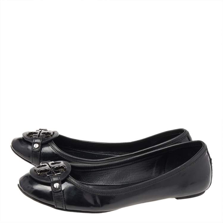 Pre Owned Tory Burch Black Patent Leather Luisa Micro Ballet Flats Size 37.5