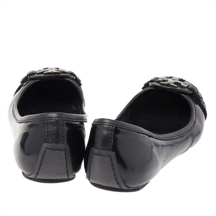 Pre Owned Tory Burch Black Patent Leather Luisa Micro Ballet Flats Size 37.5