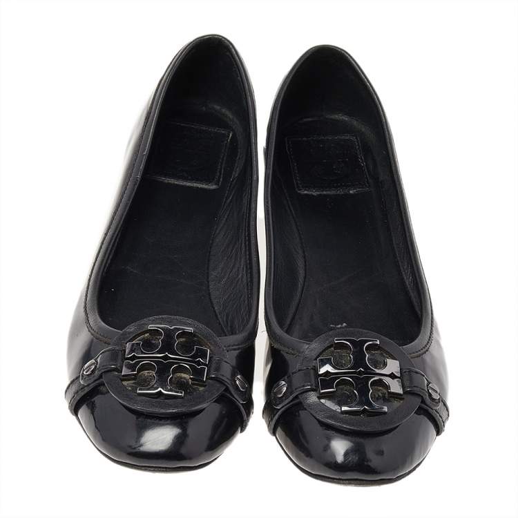 Pre Owned Tory Burch Black Patent Leather Luisa Micro Ballet Flats Size 37.5