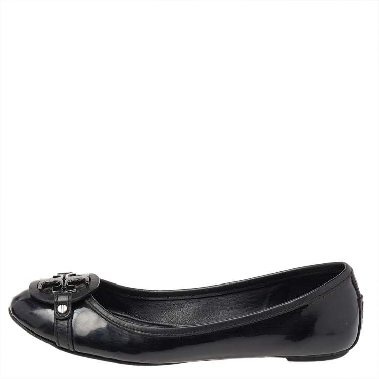 Pre Owned Tory Burch Black Patent Leather Luisa Micro Ballet Flats Size 37.5