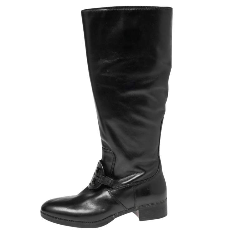 Pre Owned Tory Burch Black Leather Knee High Boots Size 39