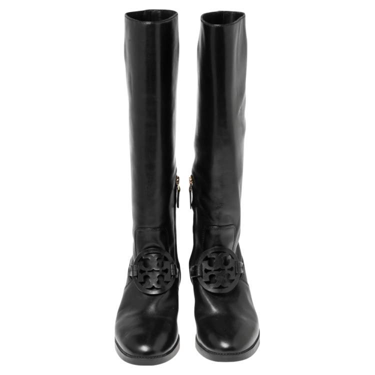 Pre Owned Tory Burch Black Leather Knee High Boots Size 39