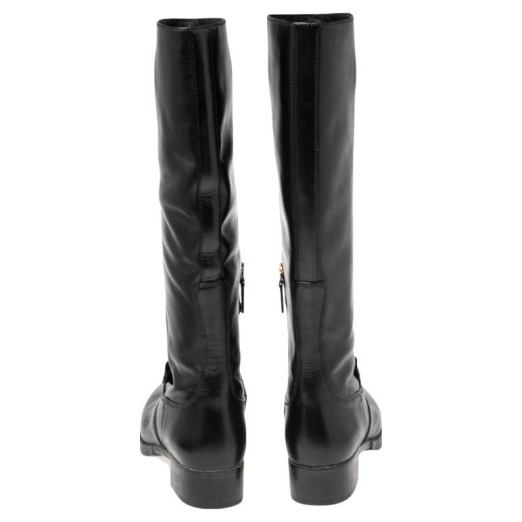 Pre Owned Tory Burch Black Leather Knee High Boots Size 39