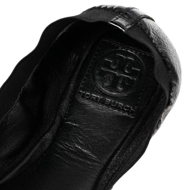 Pre Owned Tory Burch Black Patent Leather Scrunch Ballet Flats Size 38