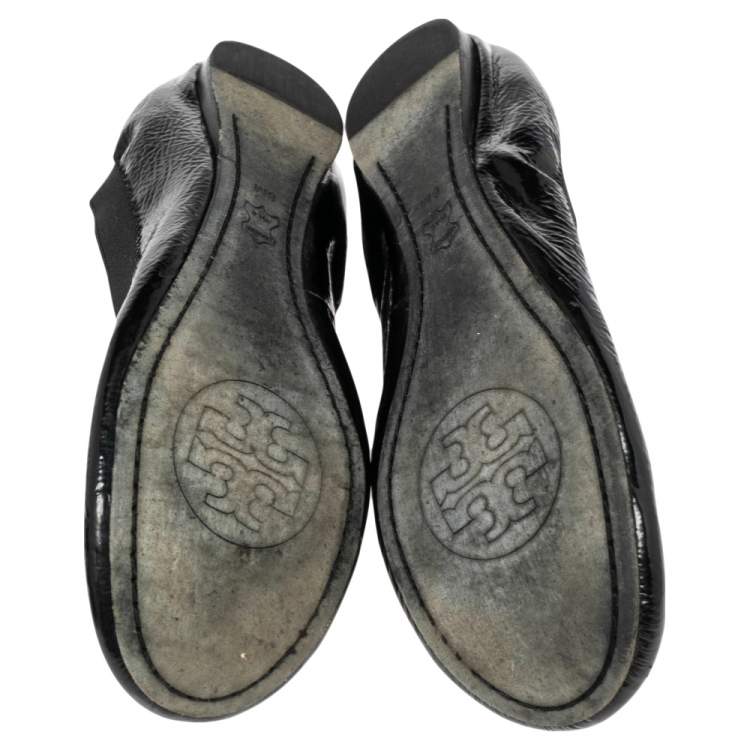 Pre Owned Tory Burch Black Patent Leather Scrunch Ballet Flats Size 38