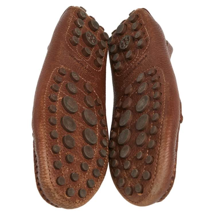 Pre Owned Tory Burch Brown Leather Bow Slip On Loafers Size 36.5