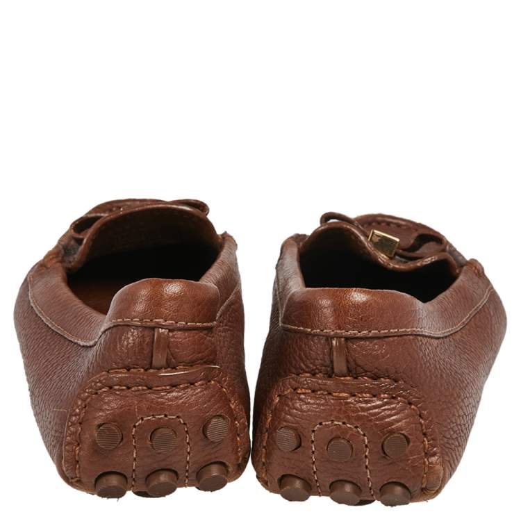 Pre Owned Tory Burch Brown Leather Bow Slip On Loafers Size 36.5