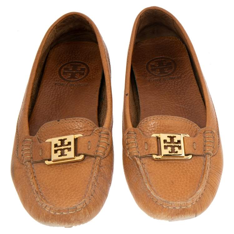 Pre Owned Tory Burch Brown Leather Driving Loafers Size 36.5