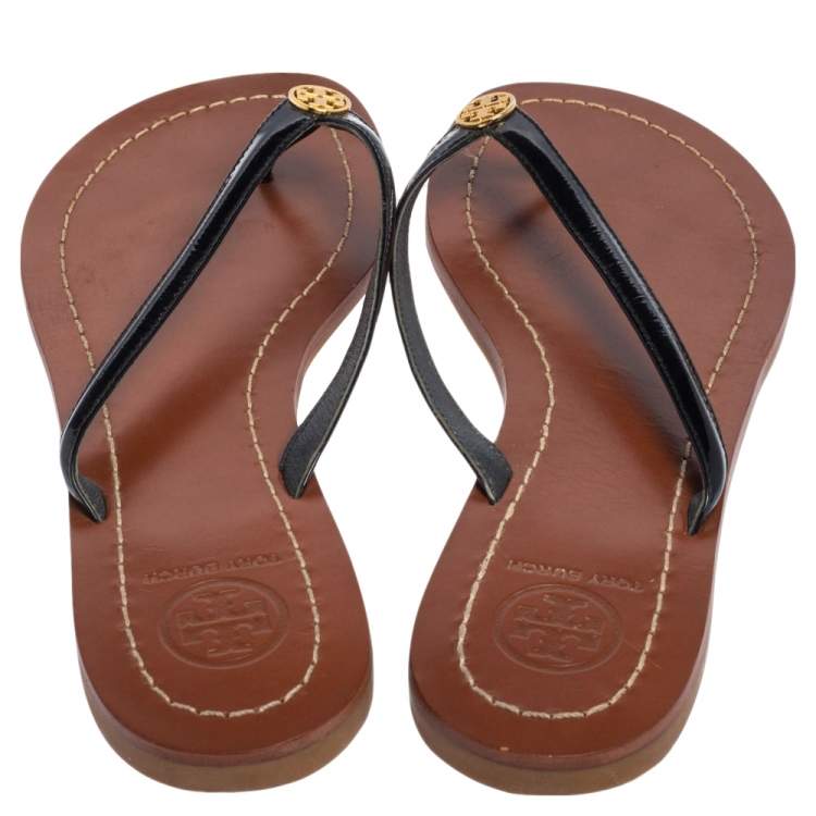 Pre Owned Tory Burch Dark Blue Patent Leather Terra Thong Flats Size 36.5