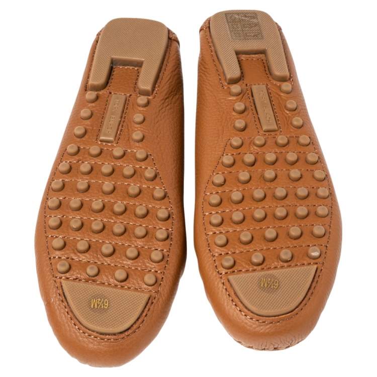 Pre Owned Tory Burch Royal Tan Tumbled Leather Lowell Slip On Loafers Size 36.5 