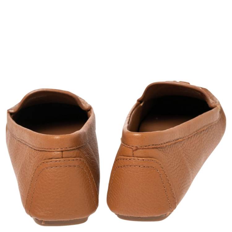 Pre Owned Tory Burch Royal Tan Tumbled Leather Lowell Slip On Loafers Size 36.5 