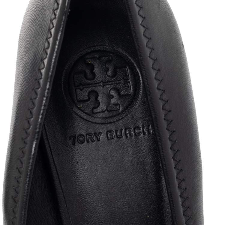 Pre Owned Tory Burch Black Leather Wedge Pumps Size 41