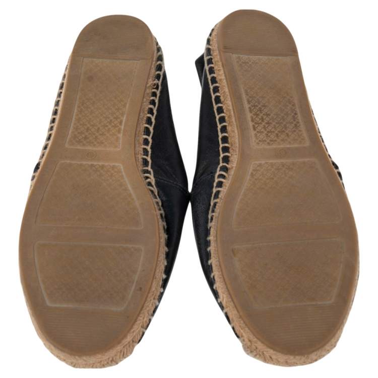Pre Owned Tory Burch Navy Blue Leather Ines Logo Espadrille Flats Size 38