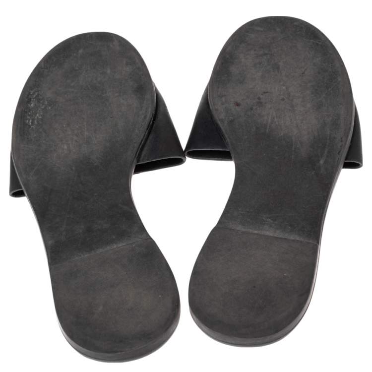 Pre Owned Tory Burch Black Leather Double T Slide Flat Sandals Size 36.5