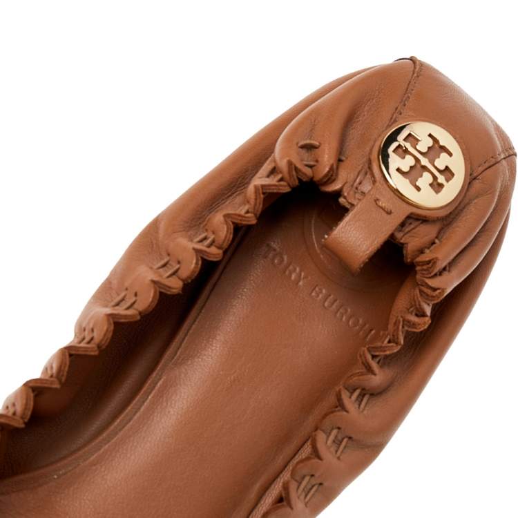 Pre Owned Tory Burch Brown/Black Patent And Leather Ballet Flats Size 38.5