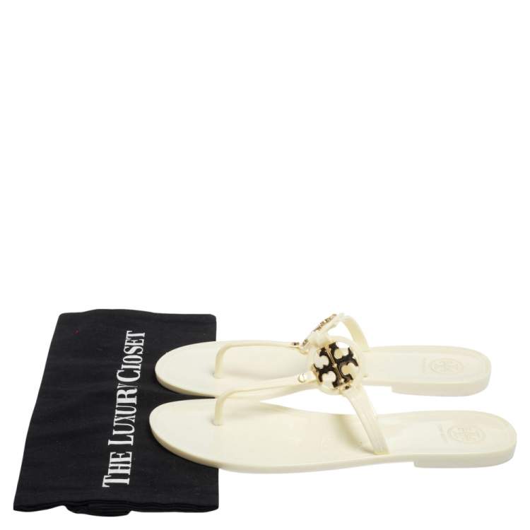 Pre Owned Tory Burch Off-white Jelly Mini Miller Thong Flat Sandals Size 39