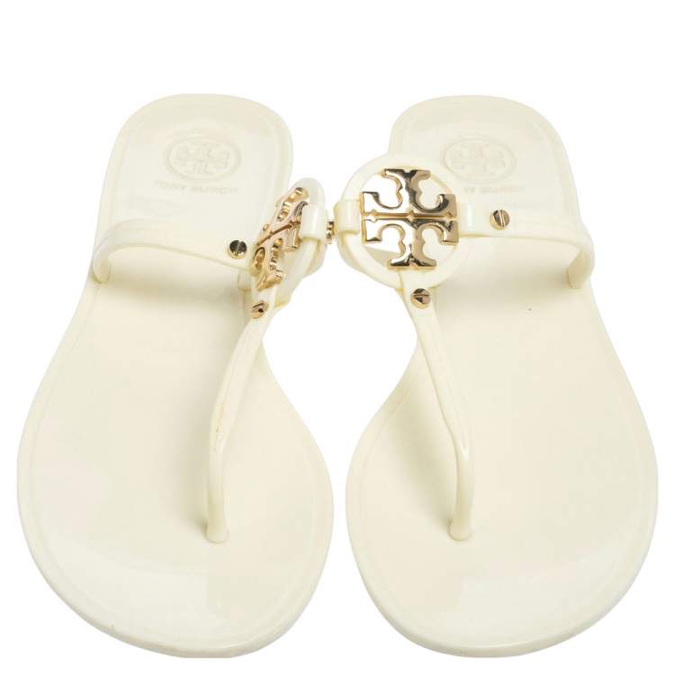 Pre Owned Tory Burch Off-white Jelly Mini Miller Thong Flat Sandals Size 39