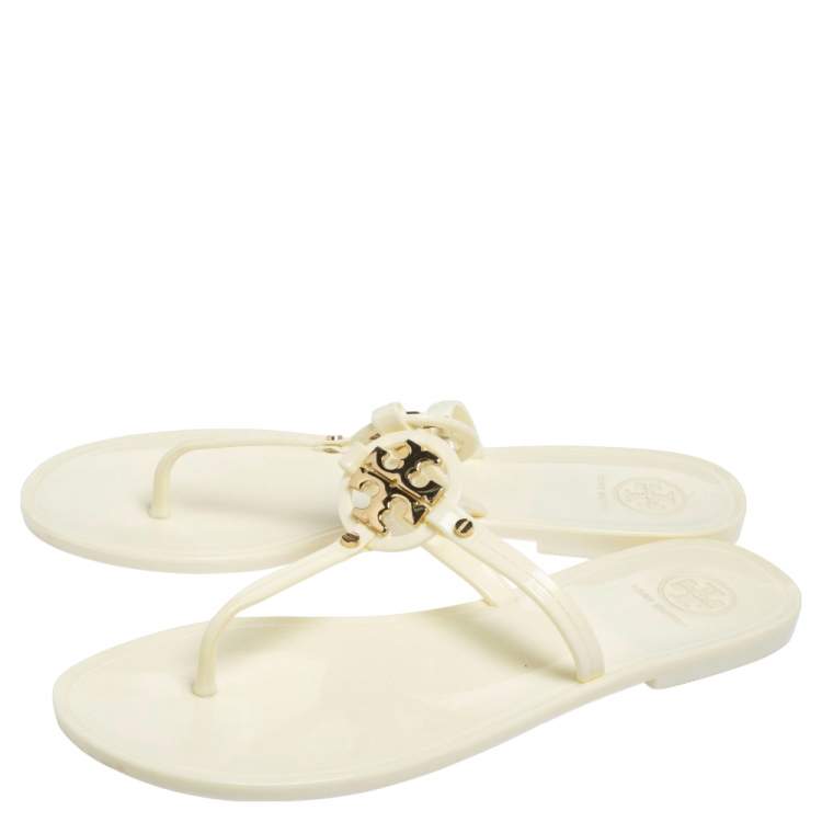 Pre Owned Tory Burch Off-white Jelly Mini Miller Thong Flat Sandals Size 39