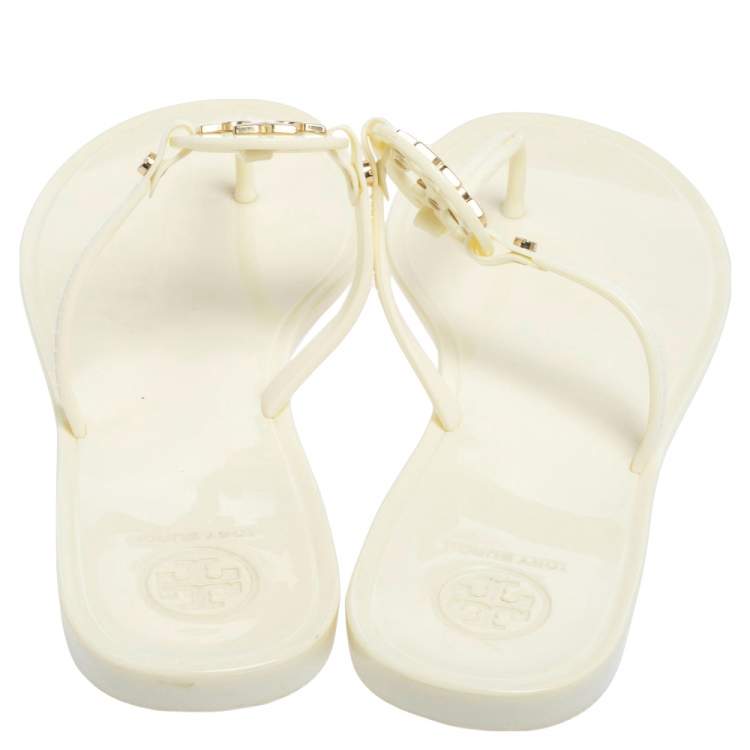 Pre Owned Tory Burch Off-white Jelly Mini Miller Thong Flat Sandals Size 39