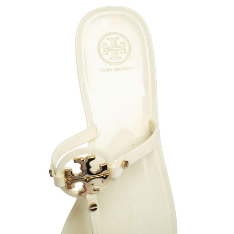 Pre Owned Tory Burch Off-white Jelly Mini Miller Thong Flat Sandals Size 39