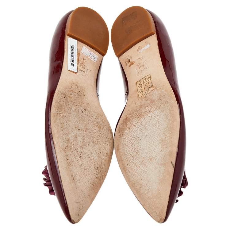 Pre Owned Tory Burch Burgundy Patent Leather Ballet Flats Size 36.5