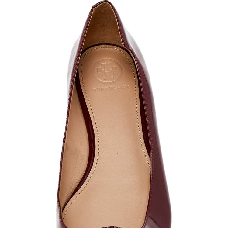 Pre Owned Tory Burch Burgundy Patent Leather Ballet Flats Size 36.5