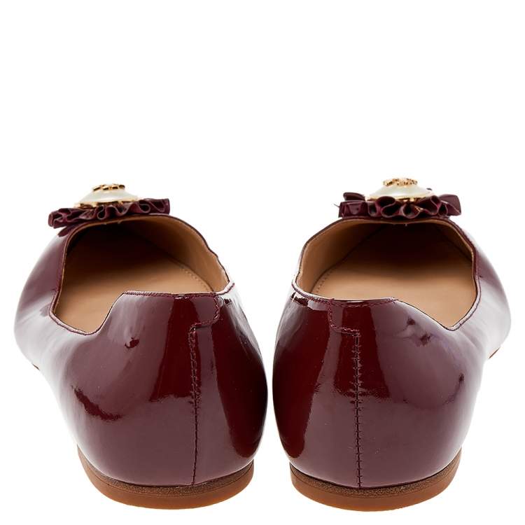 Pre Owned Tory Burch Burgundy Patent Leather Ballet Flats Size 36.5