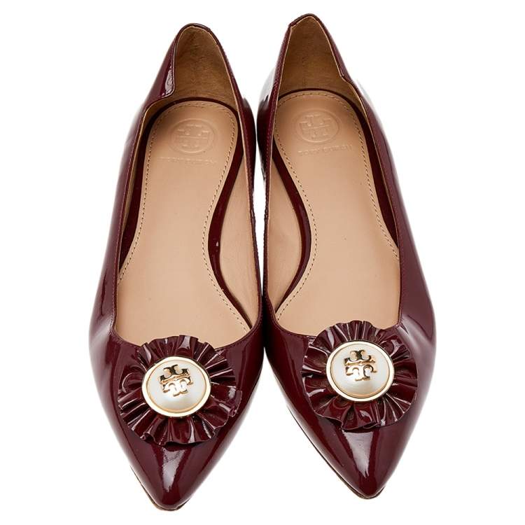 Pre Owned Tory Burch Burgundy Patent Leather Ballet Flats Size 36.5