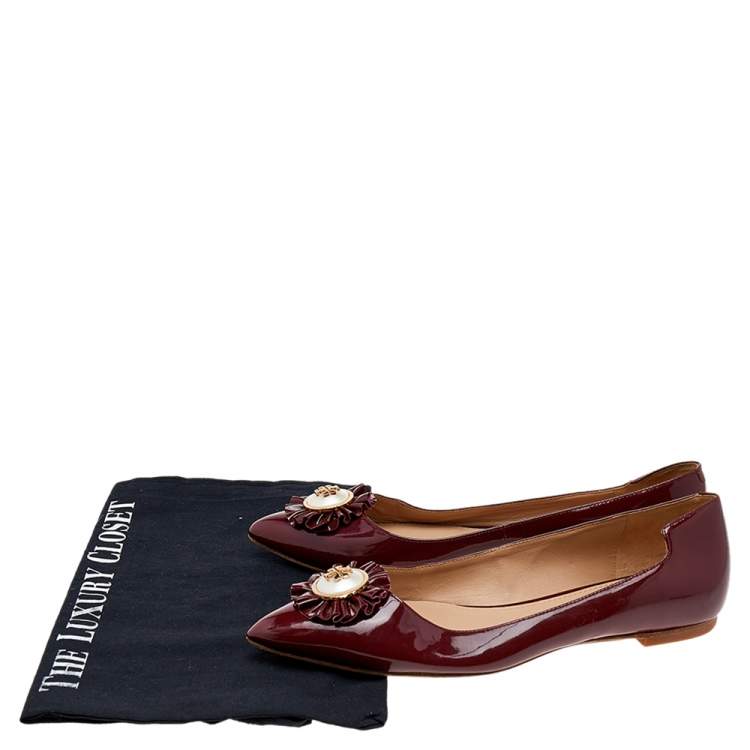 Pre Owned Tory Burch Burgundy Patent Leather Ballet Flats Size 36.5