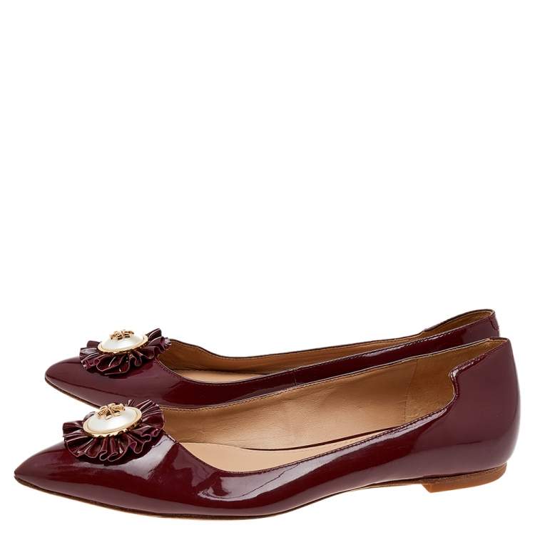 Pre Owned Tory Burch Burgundy Patent Leather Ballet Flats Size 36.5