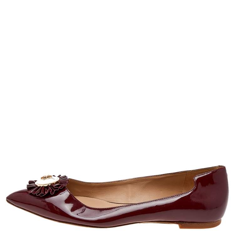 Pre Owned Tory Burch Burgundy Patent Leather Ballet Flats Size 36.5