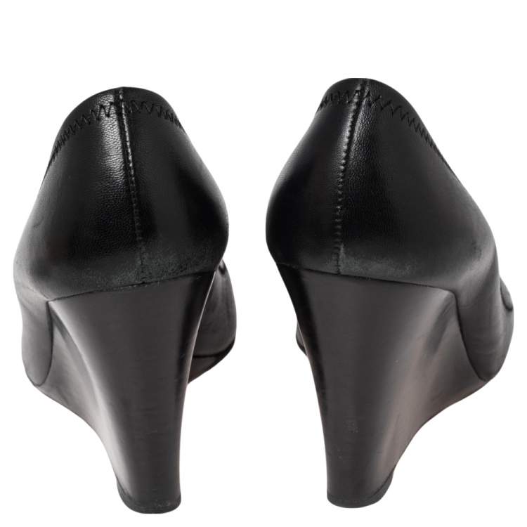 Pre Owned Tory Burch Black Leather Sophie Embellished Wedge Pumps Size 38