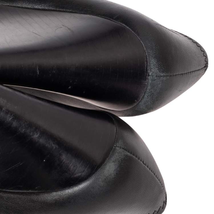 Pre Owned Tory Burch Black Leather Sophie Embellished Wedge Pumps Size 38