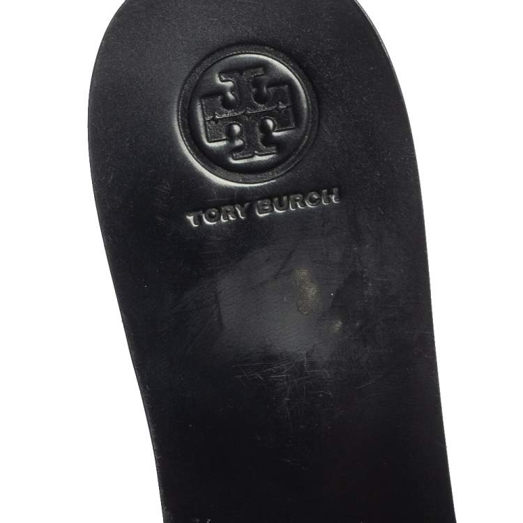 Pre Owned Tory Burch Black/Silver Sequins Flat Slides Size 41.5